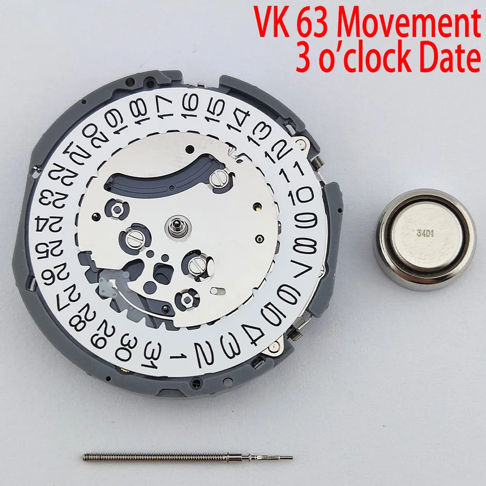 VK63A MOHING QUARTZ DÁTUM DÁTUM Chronograf Watch Hnutie pre VK Series VK63/VK63A Sledujte bielu jednotnú kalend