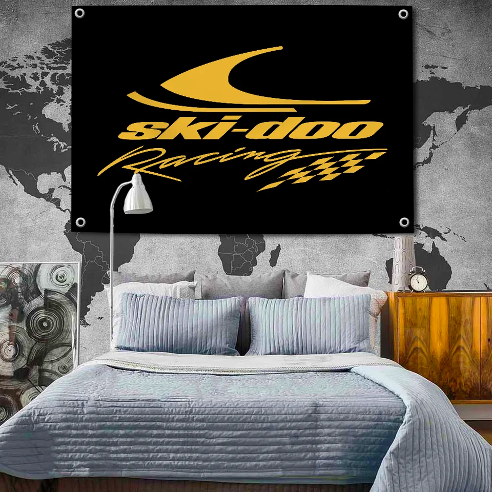 Vlajka A-Ski-Doo visiace 2 × 3ft 3 × 5ft banner pre garážovú stenu tapisérie záclonu Ring Flag 90x150 cm Banner pre domácu záhradu v garáži