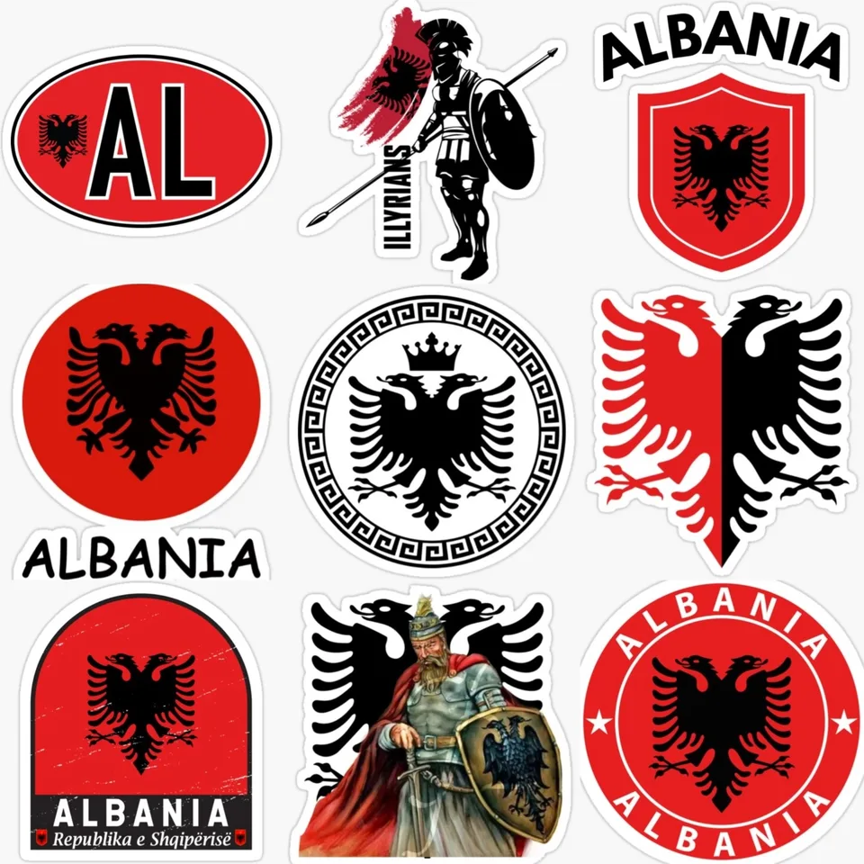 Vlajka Al Albánska Národný znak Eagle Creative Sticker pre ozdobu automobilu Van Van Bicycle Truck Wall Window Fridge Chladnička Doplnky