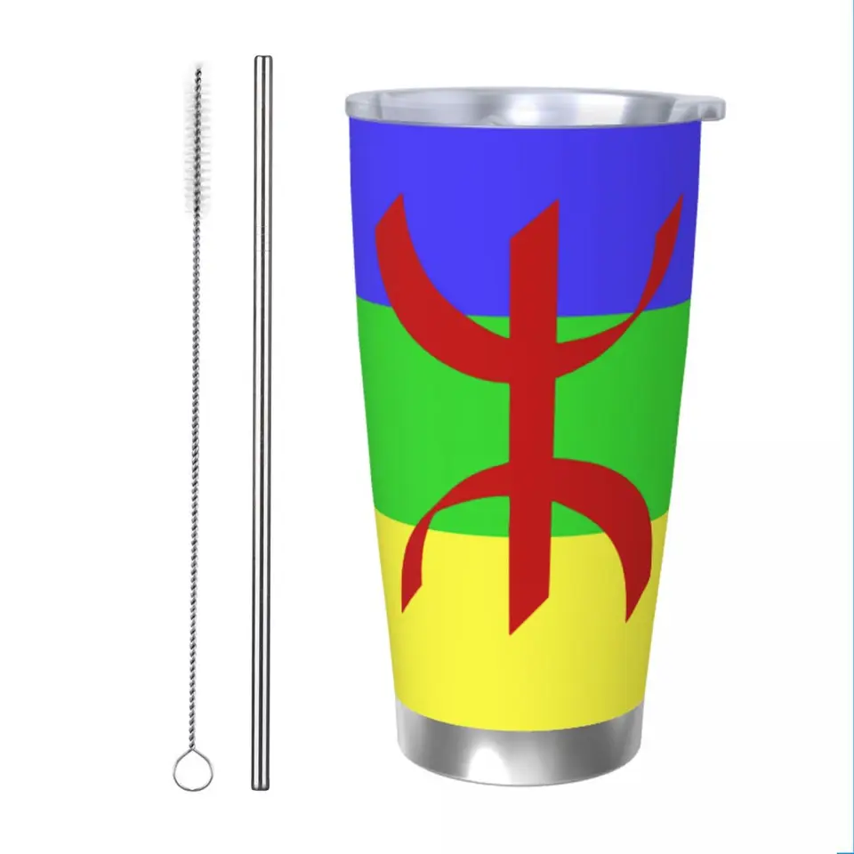 Vlajka Amazighového poháňa vákua Izolovaný Drapeau Amazigh berber kávové šálky z nehrdzavejúcej ocele s dvojitou stenou fľaša s hrnčekom, 20oz