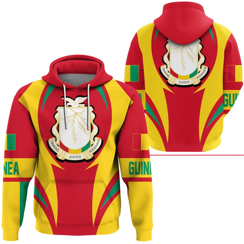 Vlajka Guinea 3D tlačená 2024 Harajuku GN Hooded Mikiny mužov oblečenie s dlhým rukávom Streetwear Príležitostná osobnosť nadmerne nadmerne
