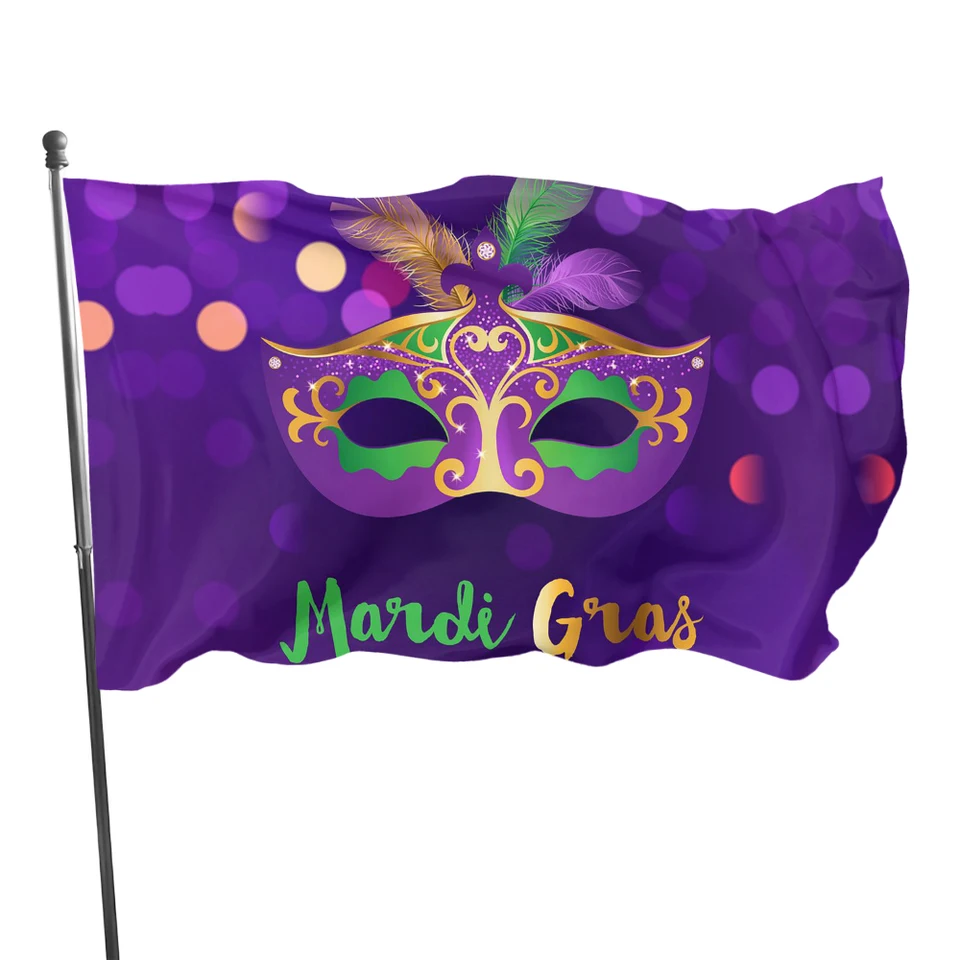 Vlajka Mardi gras šťastná karnevalová dekorácia živá farba a fialová maska ​​Polyester s mosadznými priechodkami vonkajšia rodinná dekorácia Party
