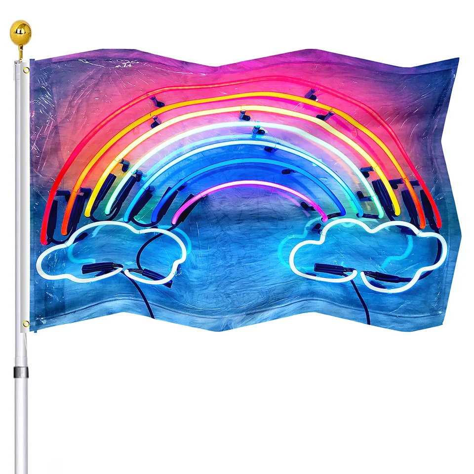 Vlajka z dúhového oblaku živá farba Neónové svetlá dom Indoor Party Outdoor obývacia izba dekorácia Polyester záhradná vlajka pre ženy
