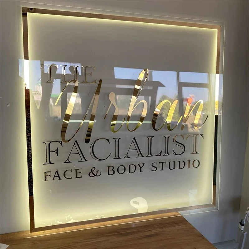 Vlastná akrylová obchodná značka LED Square Round Business Neon Lights Logo Sign Plaque Neon Circle Názov 3D Company Shop Wall Art