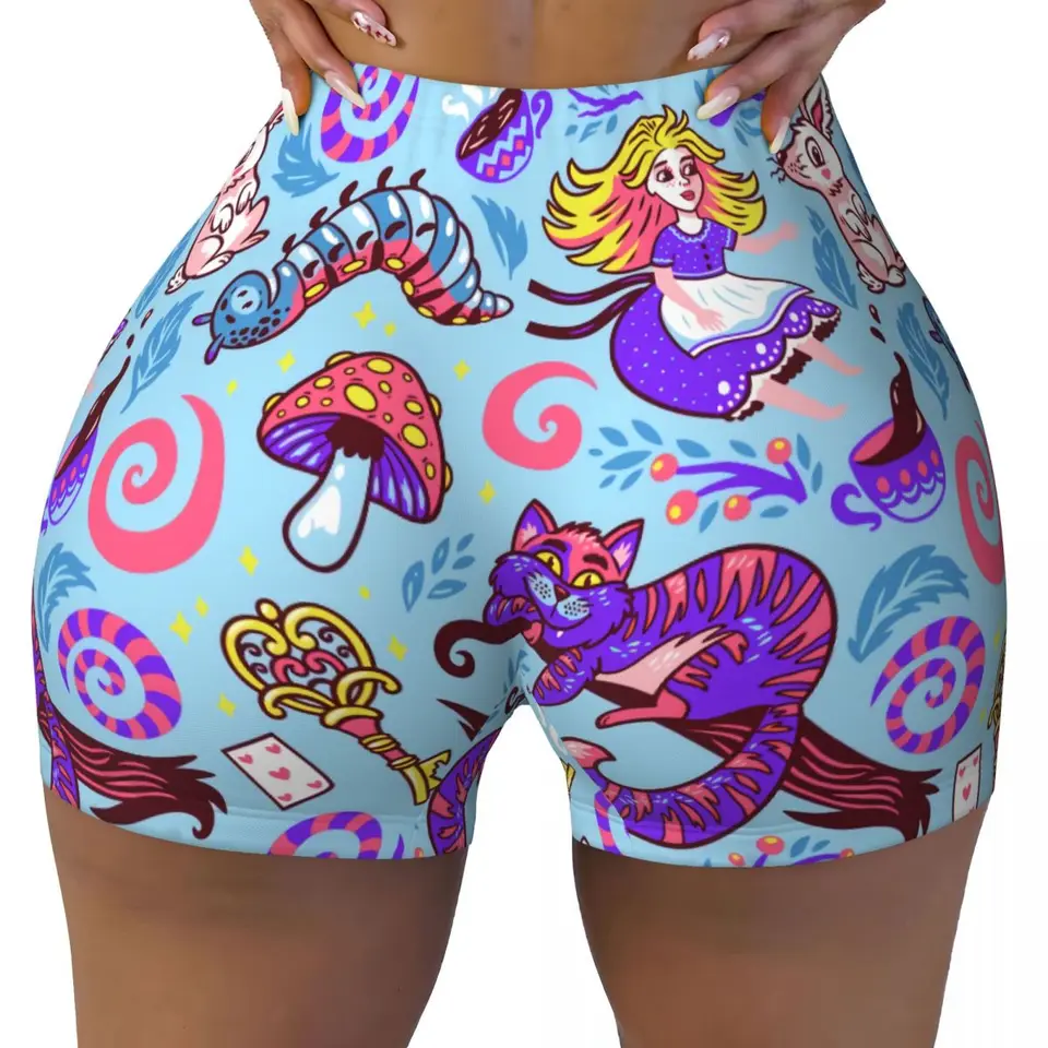 Vlastná Alice v ríši divov tréningy Women Women Cheshire Cat Gym Volleyball Running Yoga Shorts