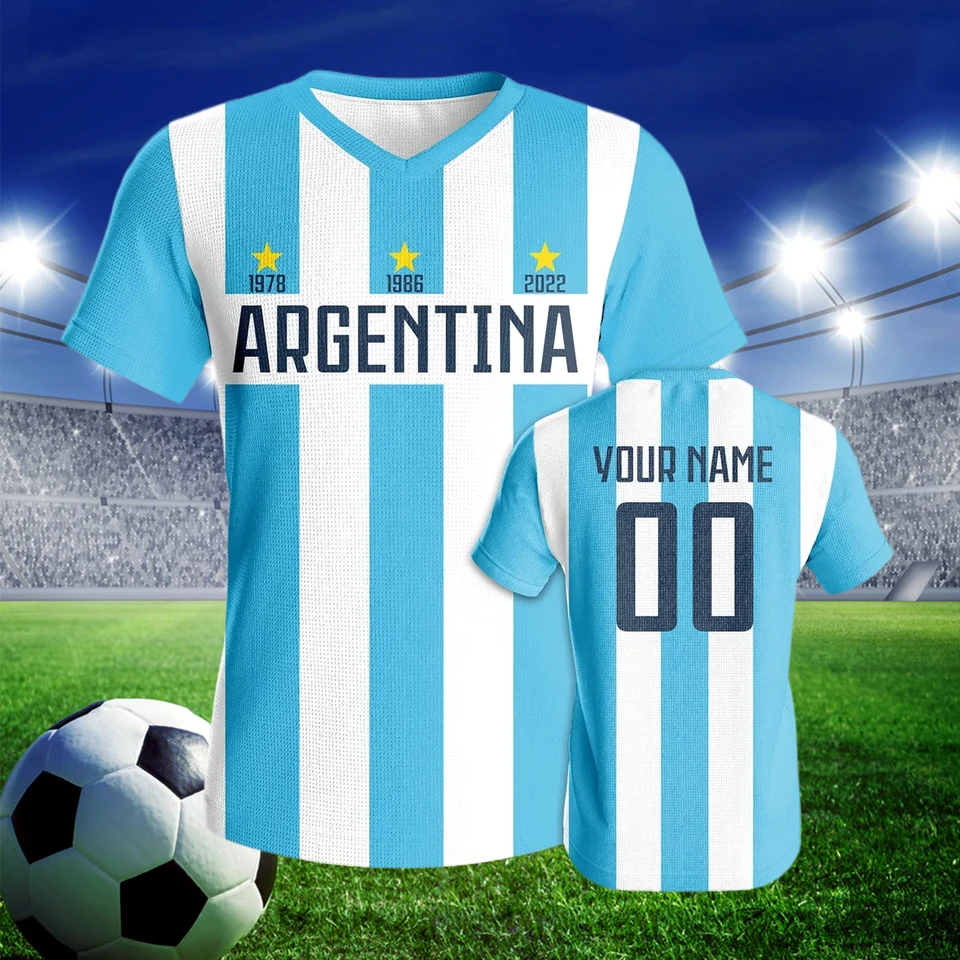 Vlastná argentína futbalový dres Unisex Personalizované meno číslo futbalovej košele Tréning Uniforma pre fanúšikov dospelých Darček pre mládež