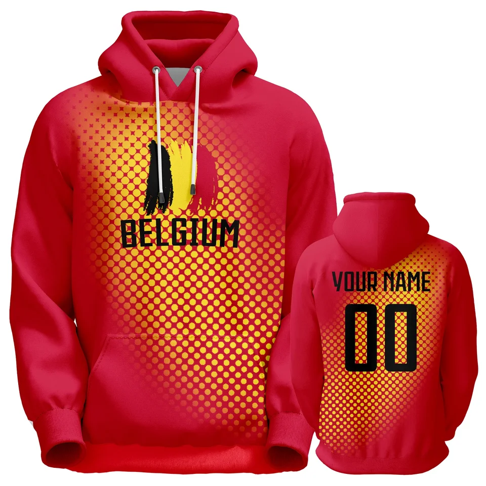 Vlastná belgická futbalová mikina pre mužov Ženy mládež Red Football mikiny personalizované tlačené meno číslo Pullover Fanúšikovia darček