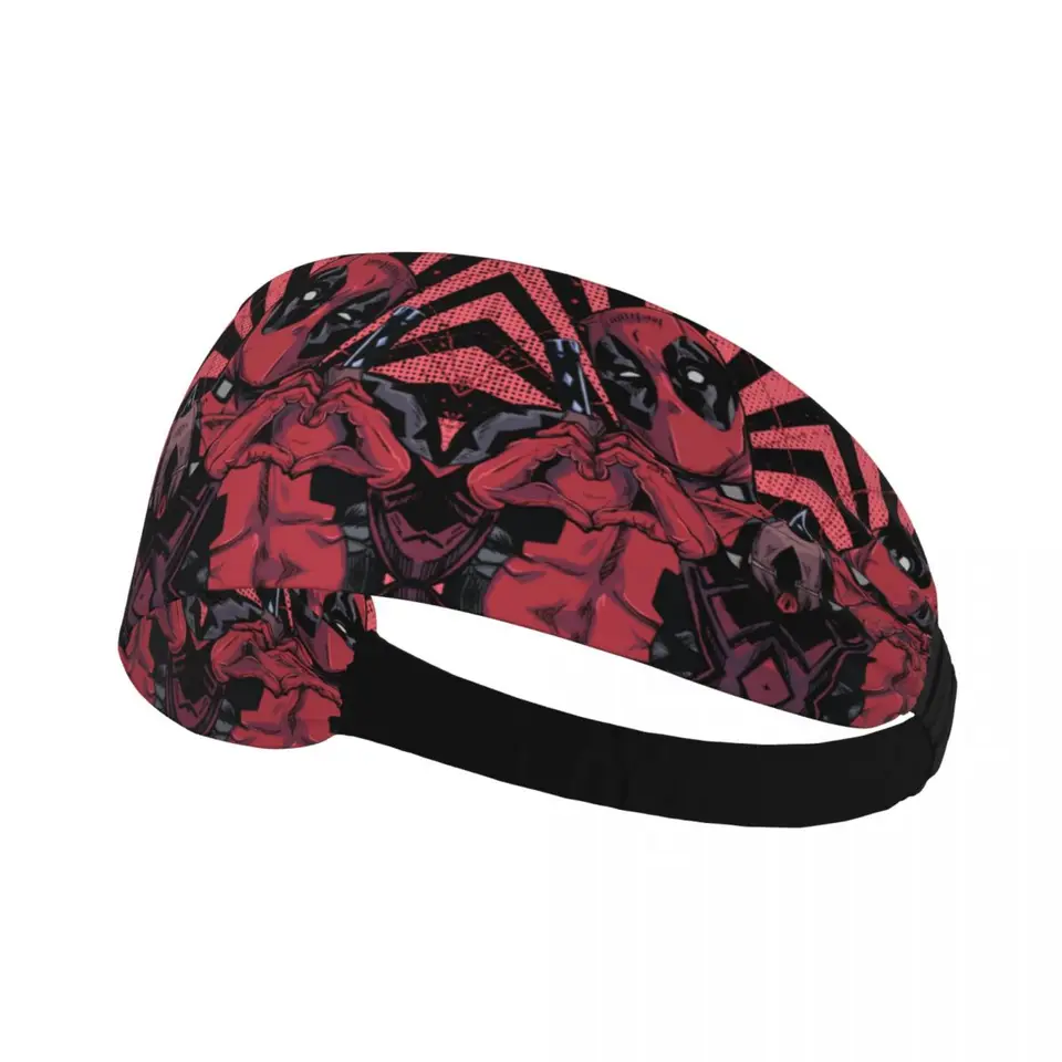 Vlastná deadpool ručne srdce powand žien Men Muži vlhkosť Wicking Sports Headband pre jogu