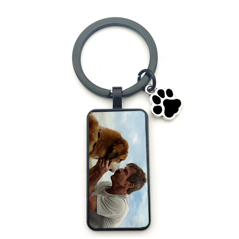 Vlastná domáca fotografia Cool čierny obdĺžnik Keychain I Love Dog Glas Crystal Pendant Keychain Man Girl Key Key Obľúbený darčekový suvenír