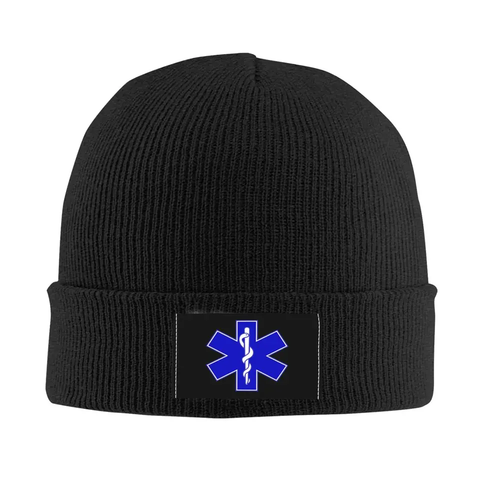 Vlastná EMT hviezda života Bonnet klobúk pletací klobúk Men Ženy hip hop unisex dospelý záchranár lekárska zimná zimná čiapka čiapka