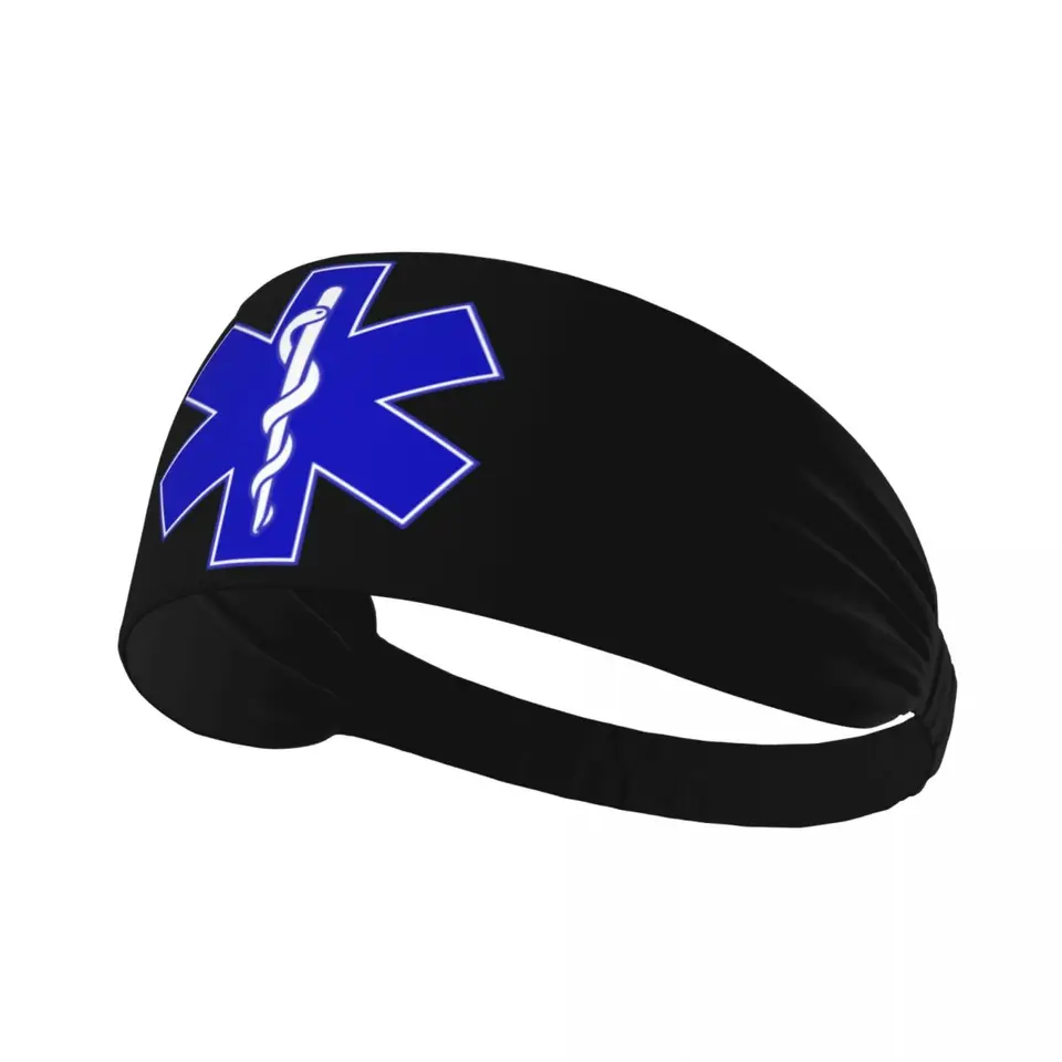 Vlastná EMT Star of Life Sports Headband na cvičenie nekĺzavá elastická záchranár Medical Medical vlhkosť Wicking Powarband Men Ženy