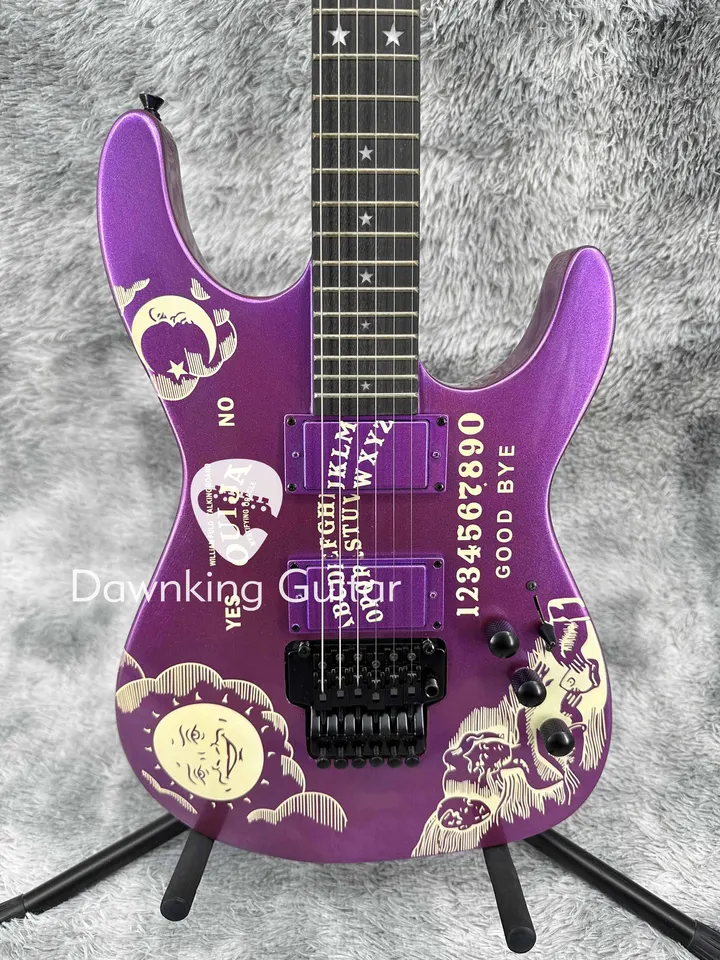 Vlastná fialová Kirk Hammett Ouija Electric Guitar Black Fretboard HH Pickups Dodávka zadarmo