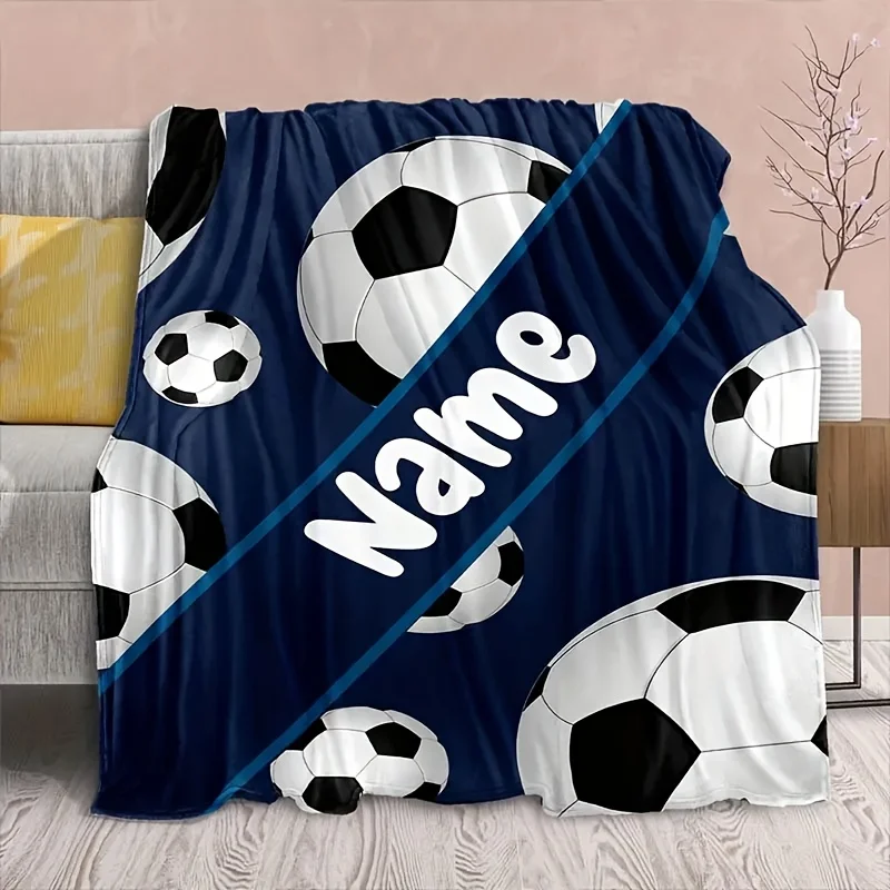 Vlastná futbalová tlač flanel hodí prikrývka - mäkká, teplá a prispôsobená pre gauč, posteľ, cestovanie, kemping, obývacia izba, kancelária - M.