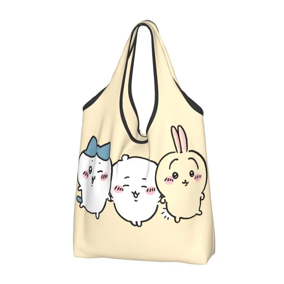 Vlastná karikatúra Chiikawa Anime Grocery Tote Nákupná taška Ženy Kawaii Populárny manga nakupujúci vrecká na ramená veľkej kapacity kapacita