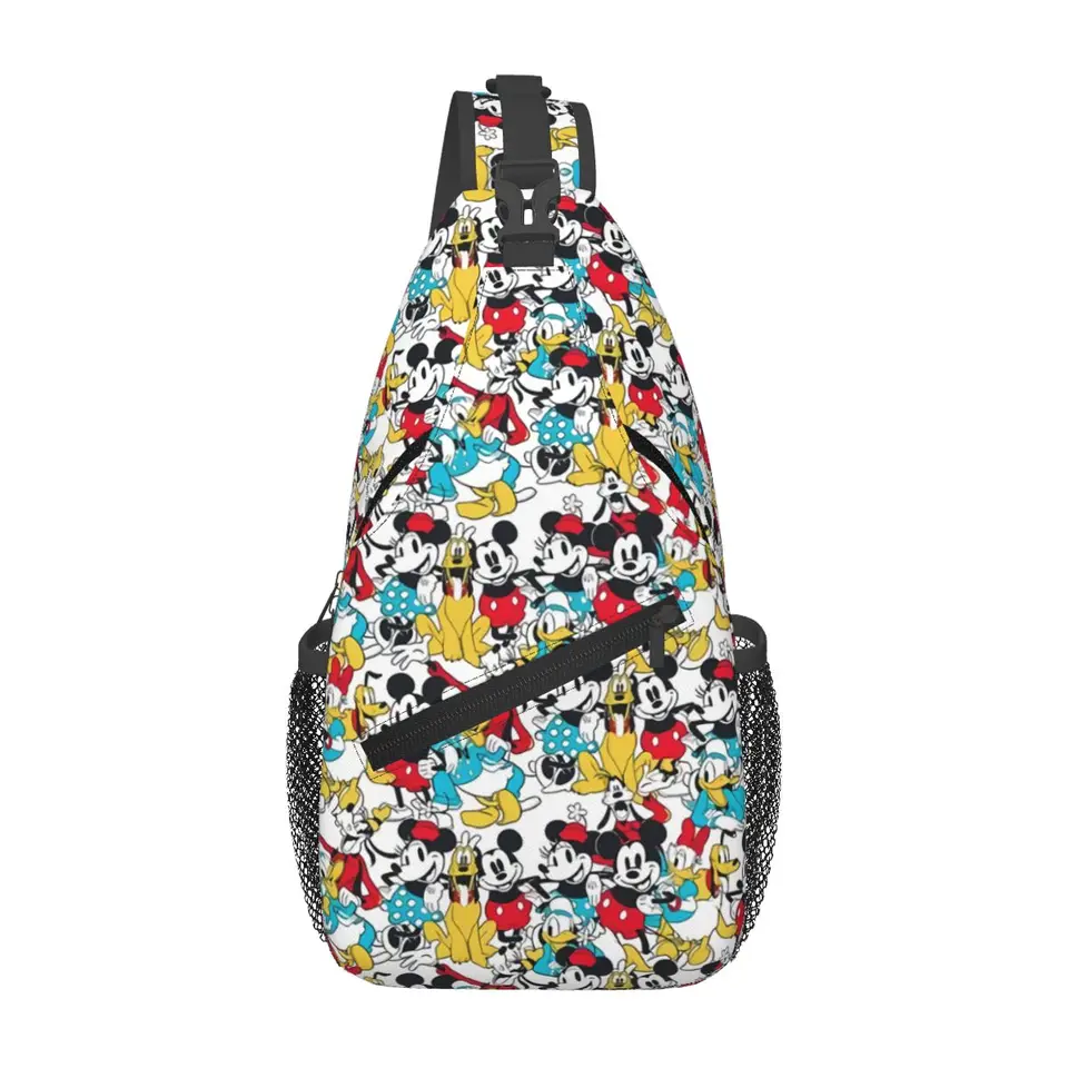 Vlastná koláž Mickey Mouse Collage Manga Crossbody hrudník Batoh Prestávajúce ramenné vrecká na ramenný batoh