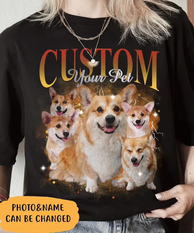 Vlastná košeľa psie 90. roky retro psie košeľa personalizovaná bootleg pet Tee dámska vlastná košeľa vlastné bootleg košele