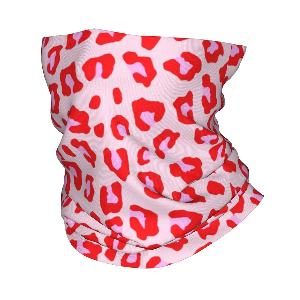 Vlastná leopardová tlač Červená a ružová krk Gaiter Men Ženy UV tvár Shield Shield Winter Animal Fur Skin Bandana Scarf na cyklistiku