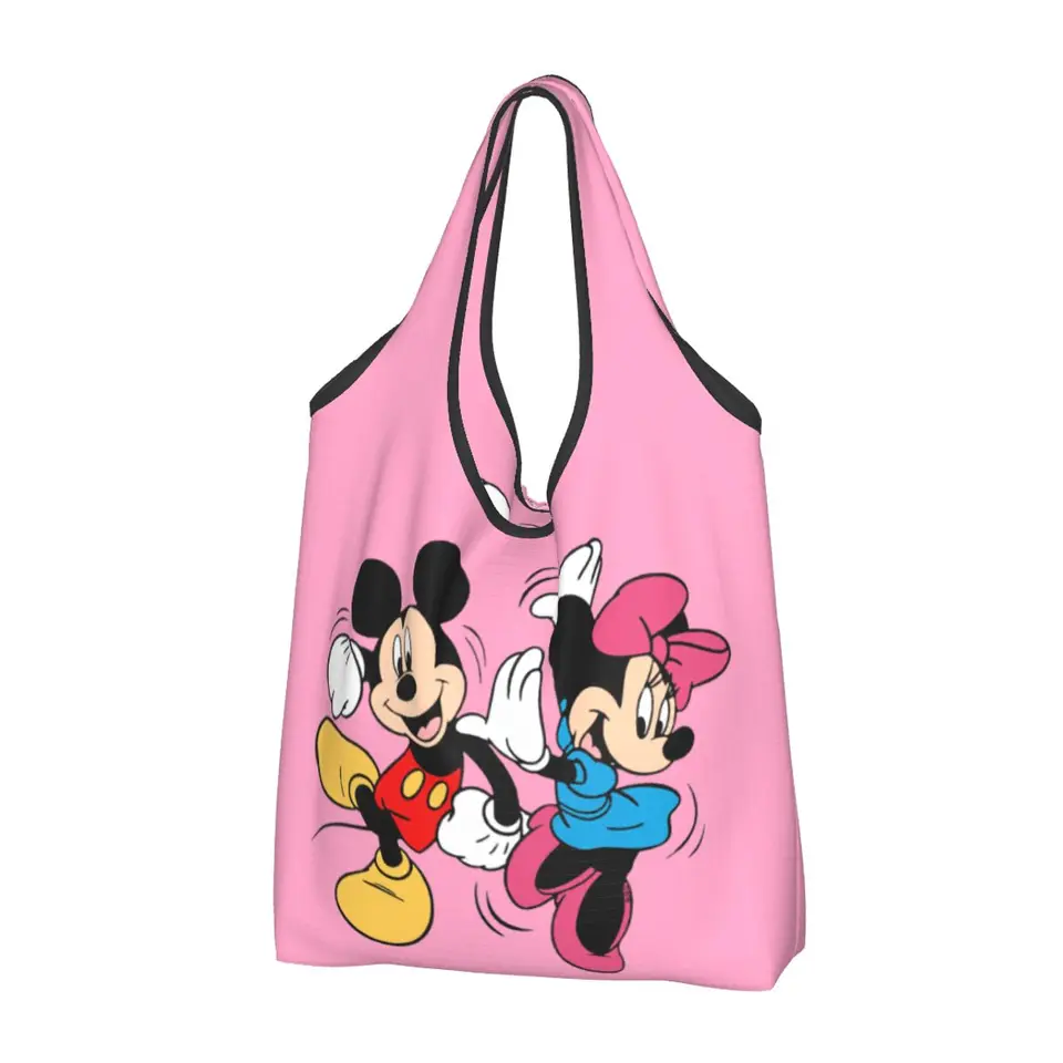 Vlastná Mickey Mouse Minnie Potraviny na nákupné tašky nakupujúce ramenné tašku s veľkou kapacitou prenosná karikatúra Disney Cartoon Handbag