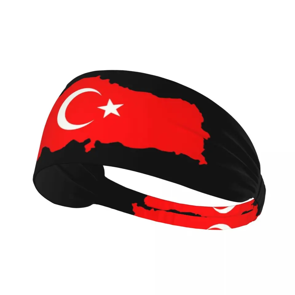 Vlastná morka vlajková mapa powarband muži Ženy Vlhkosť Wicking Turkish Moon a STAR Sports Headband na cyklistiku