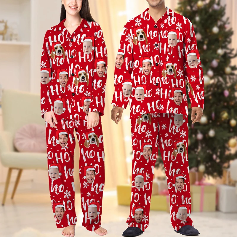 Vlastná tvár vianočný pár pyžamové nohavice dovolenka rodinná pyžama Party Funny Pajama Darčeky pre ženy/muži pyžamové nohavice Mikiny