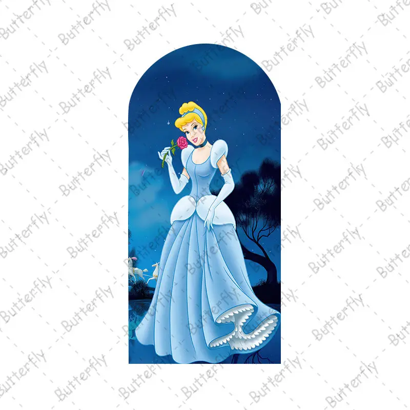 Vlastná téma Disney Round Princess Cinderella Blue Dress Arch Photo pozadie Cover Dievčatá narodeninové oslavy na pozadí dekorácie