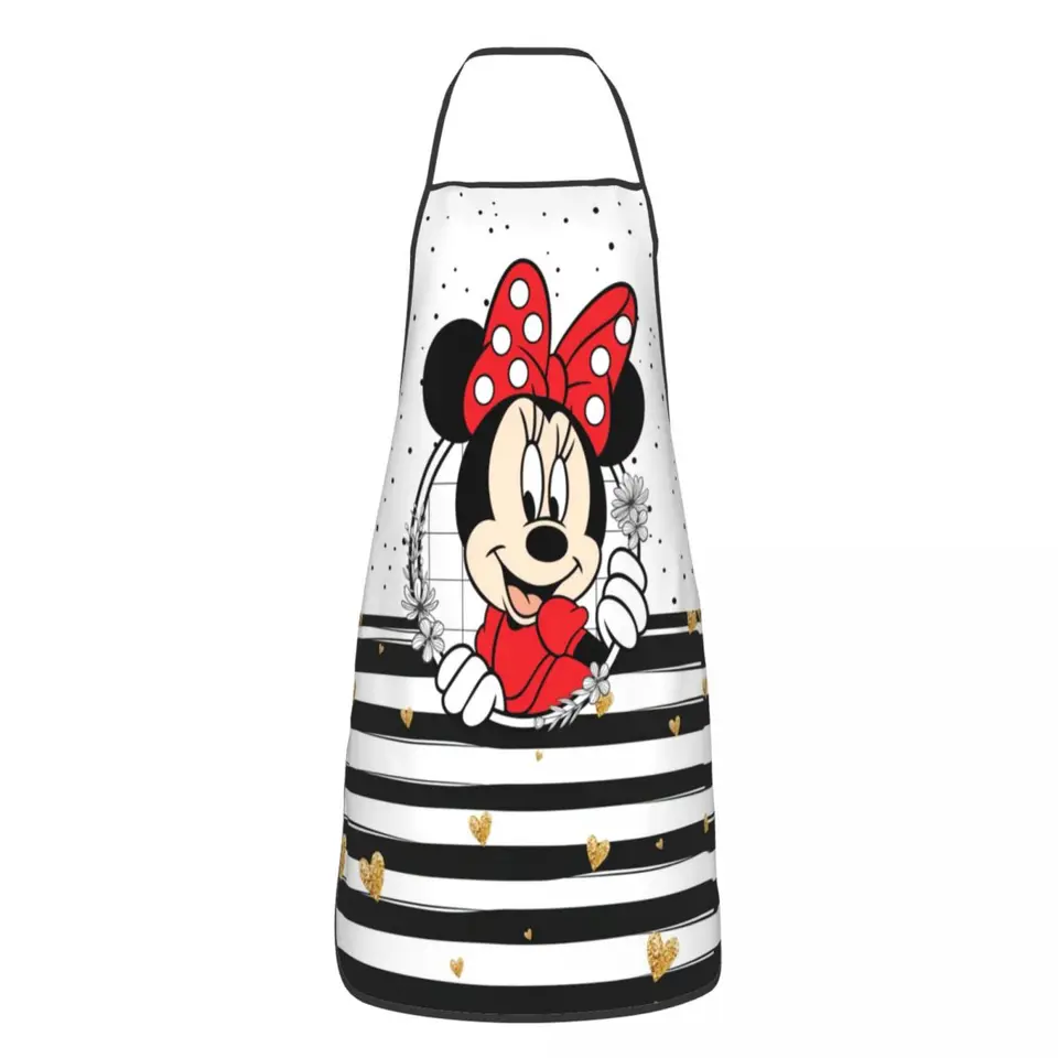 Vlastná unisex minnie myš Polkadot Anime Bib zástera Dospelé ženy Muži šéfkuchár Tabier kuchyňa na varenie kuchynského pečenia