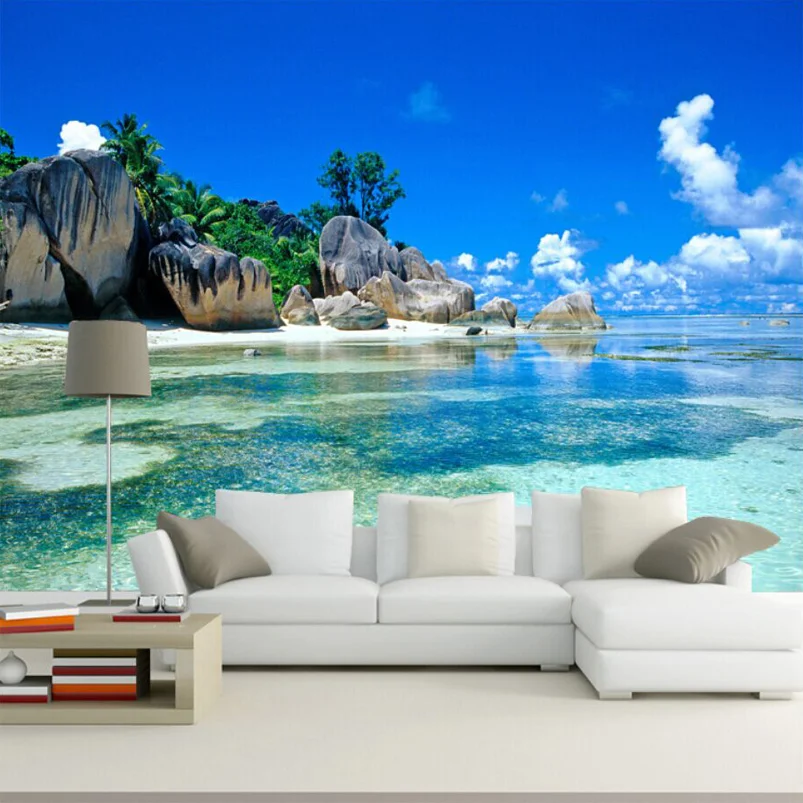 Vlastná veľkosť 3D nástenná maľba modrá obloha Ocean Sea Beach Photo Neužená tapeta pre spálňu obývacia izba TV pohovka na pozadie domáceho dekoru