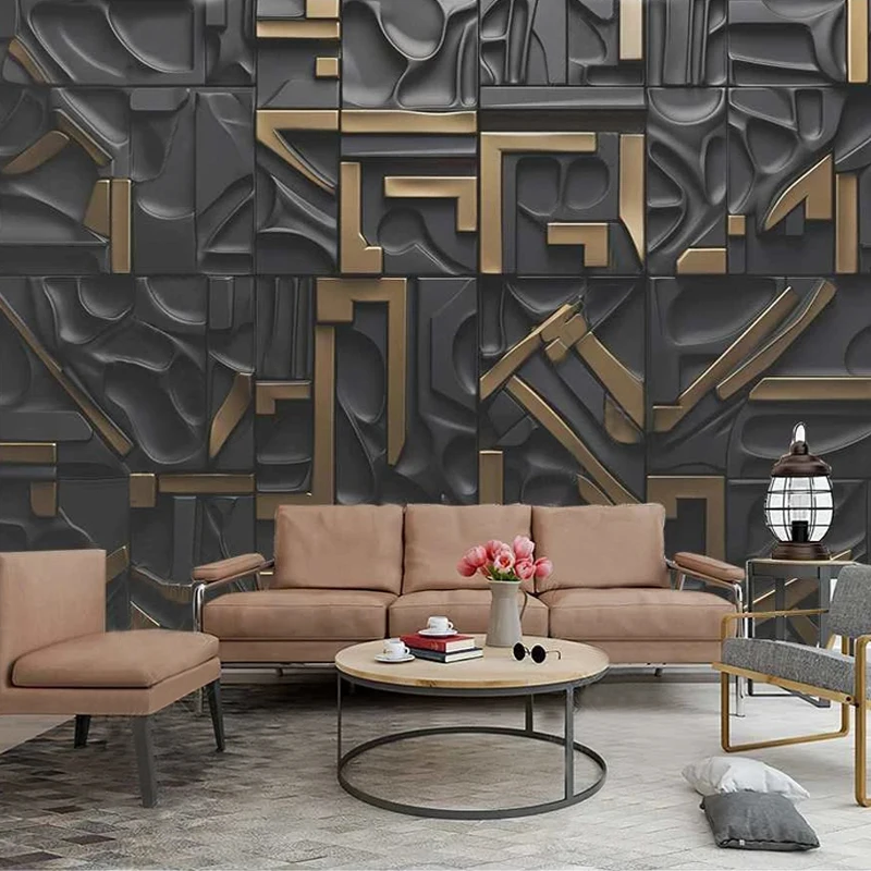 Vlastná veľkosť moderné čierne zlaté písmená Abstrakt geometrie Foto nástenná maľba 3D Razená tapeta TV TV TELE ZAMESTNANIE DECON DETOR DOM