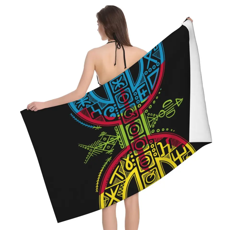 Vlastná vlajka Berber so symbolom Yaz Amazigh! Hrdý Tamazight Bath Beach Towel Microfiber Microfigber Kabhyle Cabpet Maroko cestovné uteráky