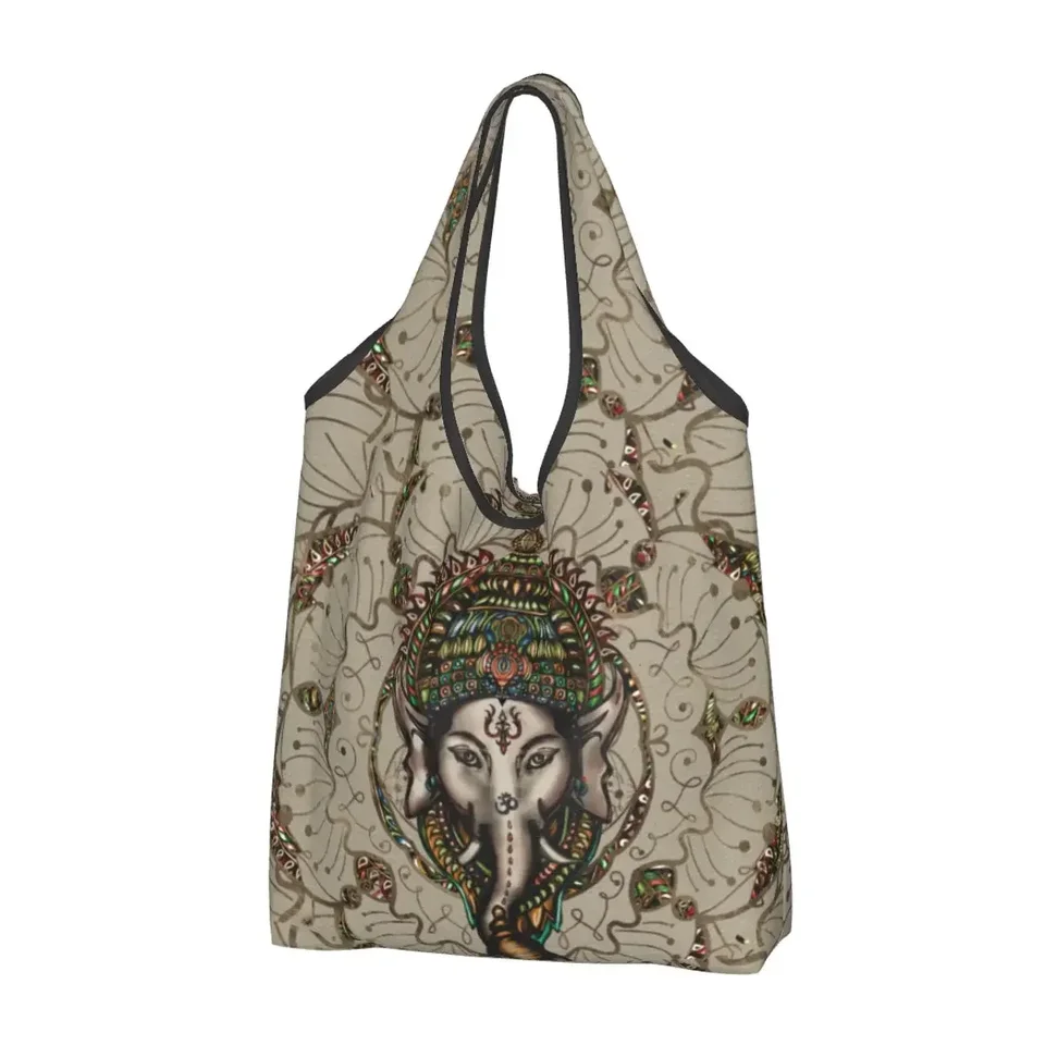 Vlastná vtipná tlač mandala lord Ganesha Tote nákupné tašky Prenosné nakupujúce rameno Ganesh Ganesa Ganapati Elephant Cange