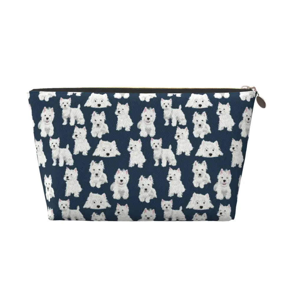 Vlastná West Highland White Terrier Dog Kozmetická taška móda veľká kapacita Westie Puppy makeup puzdro kozmetické skladovanie toaletné tašky