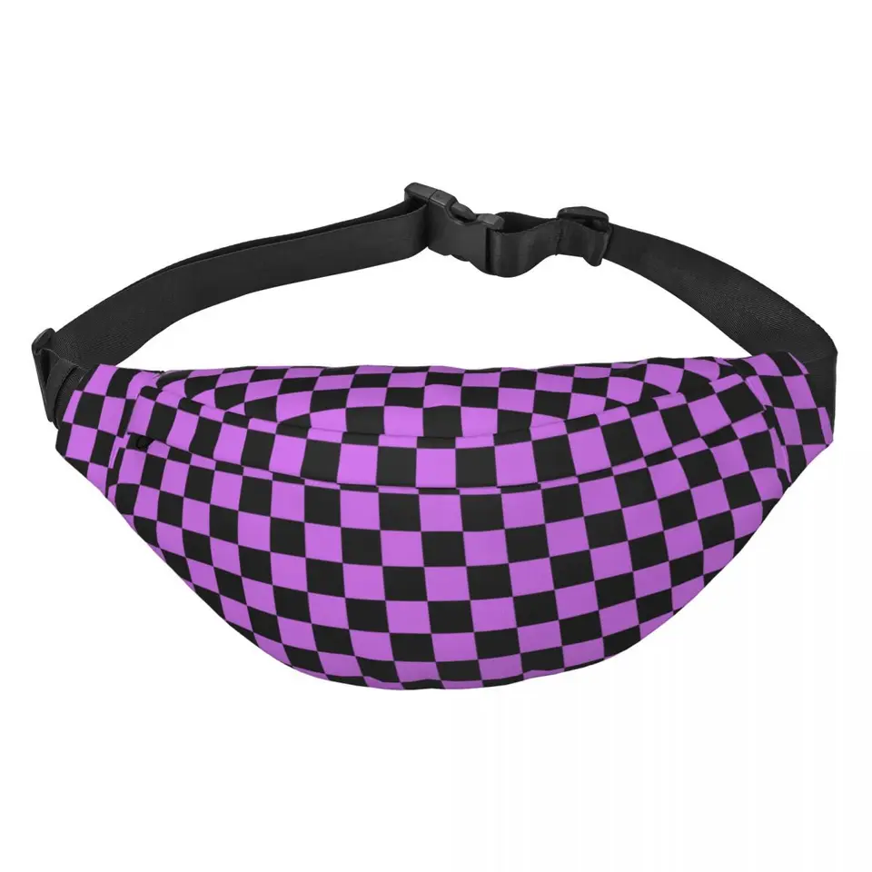 Vlastná šachovnica Geometrická pid Plaid Bag Purple a čierne šachovnice Crossbody Balíček