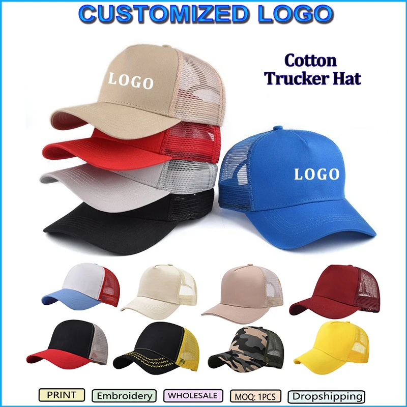 Vlastné 5 panelov Cotton Mesh Trucker Hat