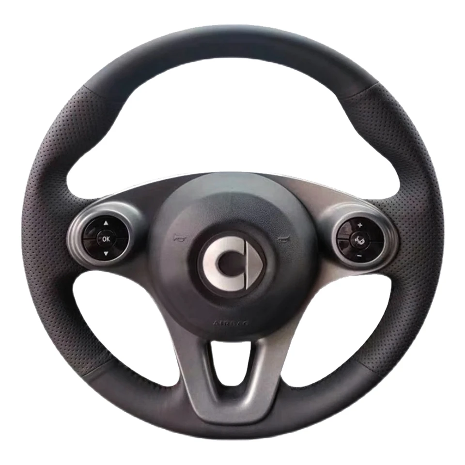 Vlastné auto volant Cop Cop Cover Non-Slip Original Leather 100% Fit for Smart New Fortwo Forfour 2015-2017