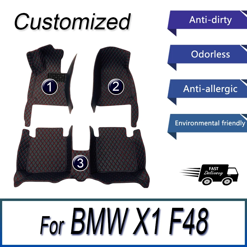 Vlastné automobilové podlahové podlahy pre rohože pre BMW X1 F48 2016 2017 2018 2019 2020 Automatické luxusné kožené mužy Dámske auto Mats Plné pokrytie