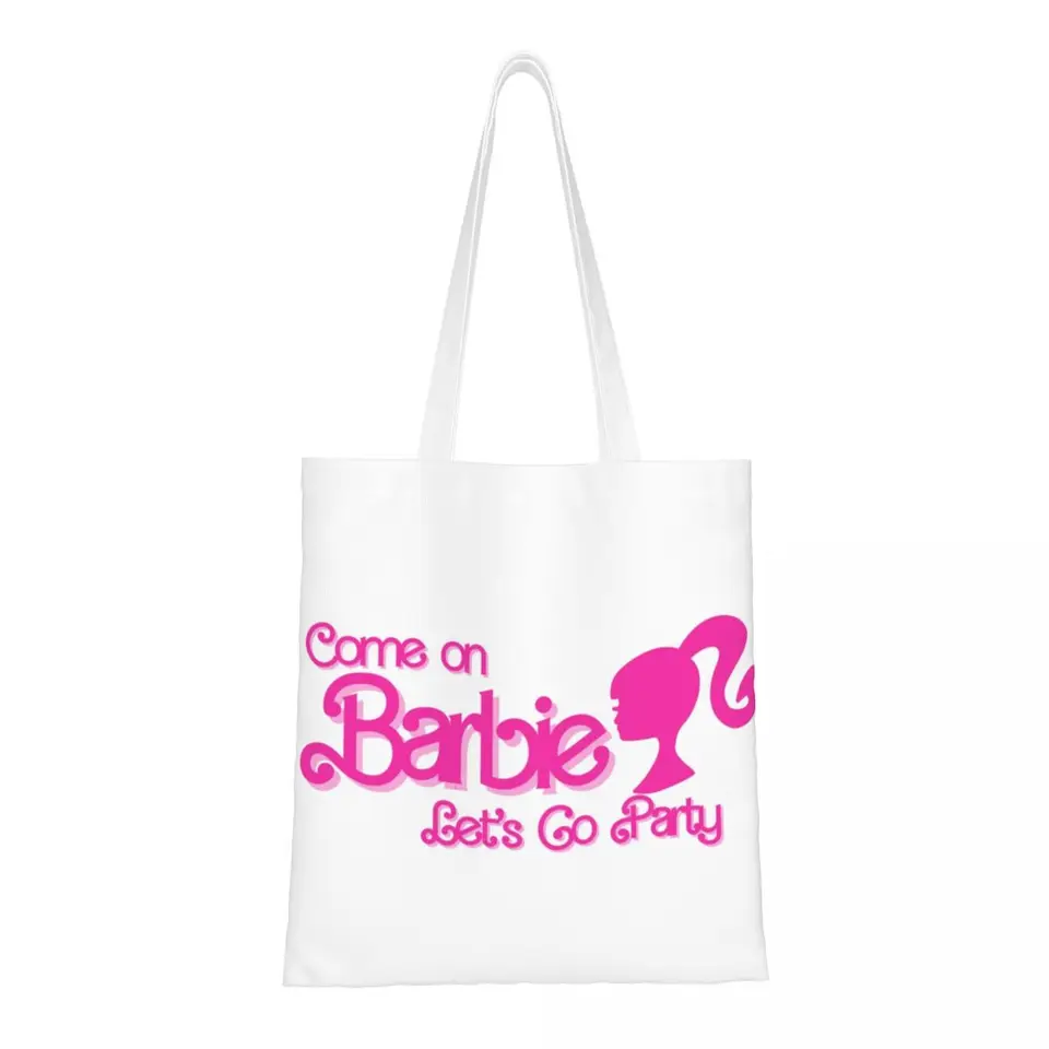 Vlastné Barbie Girl Grocery Nákupné tašky Kawaii tlačené plátno nakupujúce rameno tote tašku s veľkou kapacitou prenosná kabelka