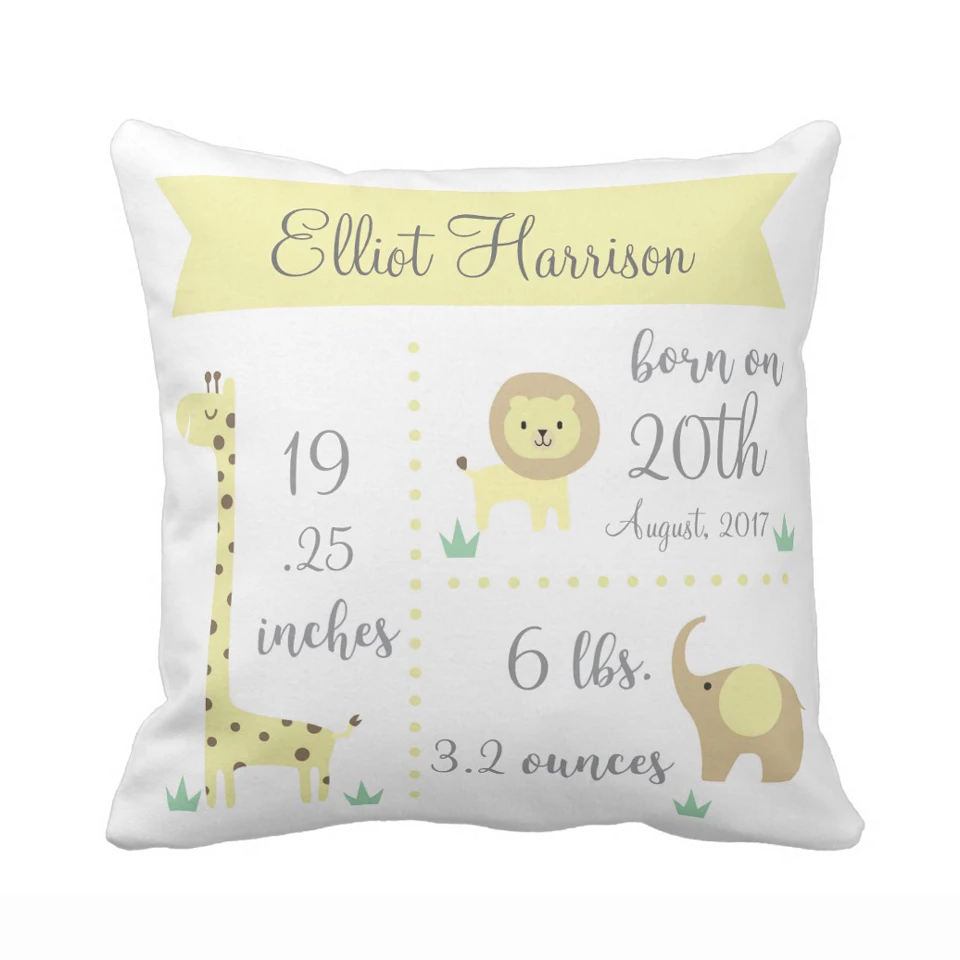 Vlastné detské vankúšové puzdro Velvet modrá džungľa zvieratá Elephant Lion Hrot vankúš Cover Boy Girl Birth Polyester Cushion