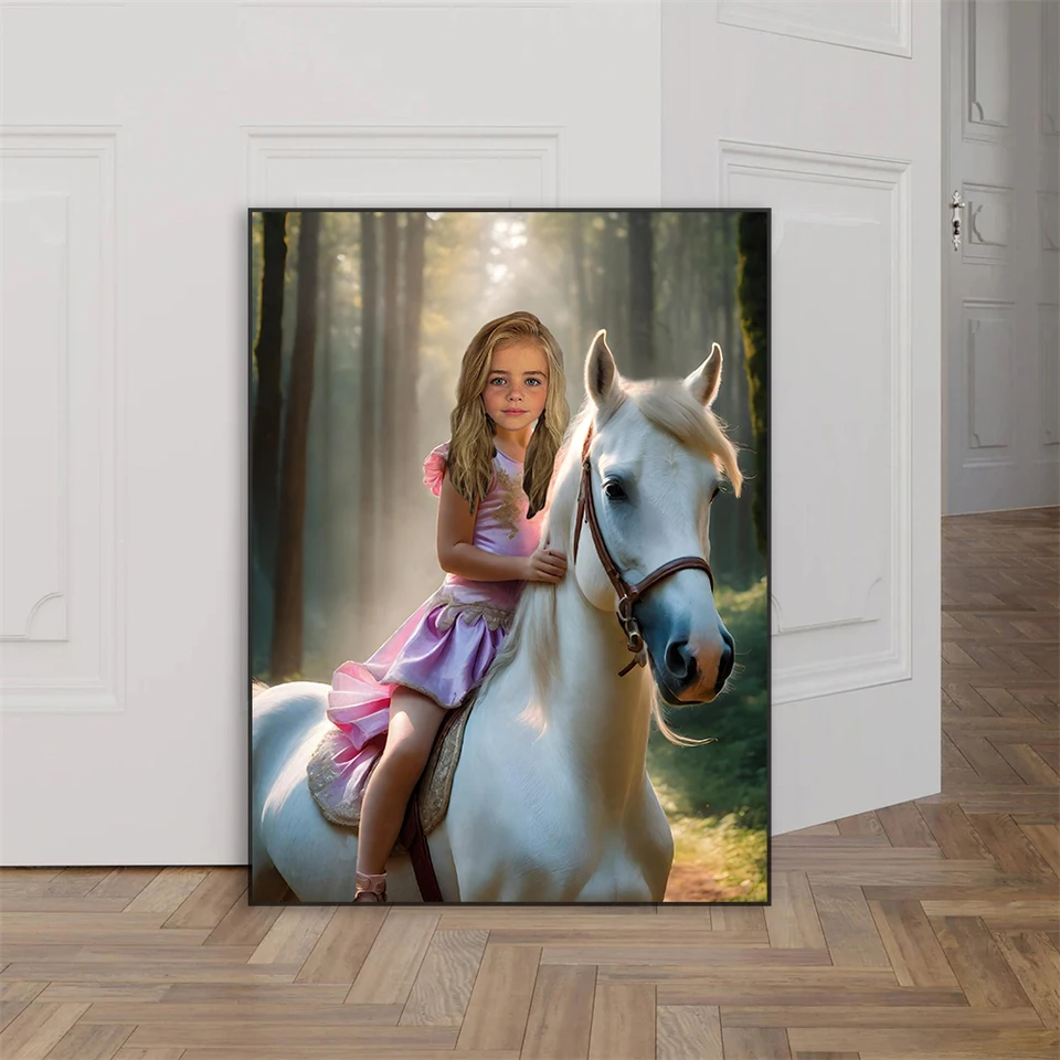 Vlastné dievčatá s konským umením plagát Dinosaurus Portrét Boy Canvas maľba osobnosť Karika