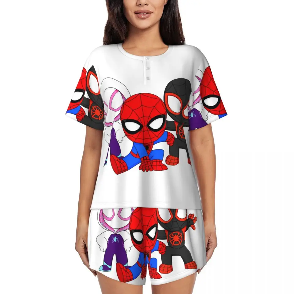 Vlastné duchovné spider girl pyžama sady dámsky 2 -kusový krátky rukáv PJS Shorts Sleepwear