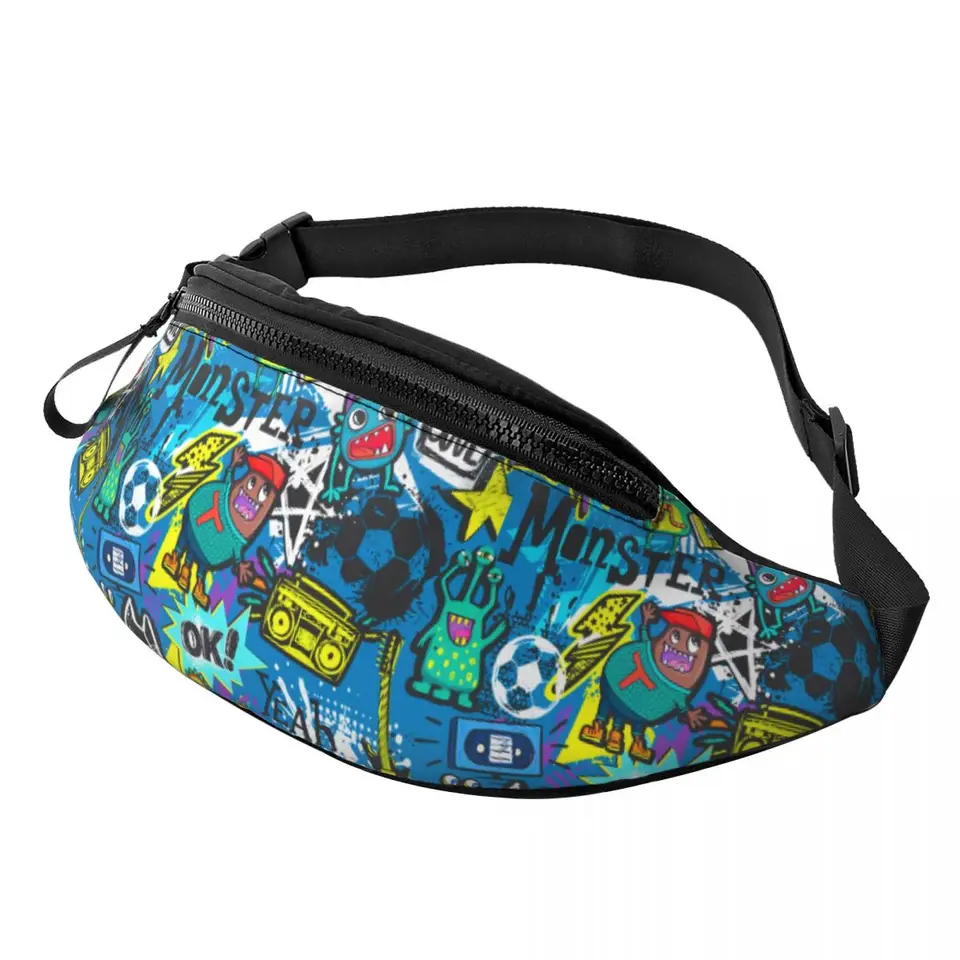 Vlastné grunge elementy Spray Paint Atrament Electro Fanny Pack pre cyklistiku kemping Graffiti Art Crossbody Waist Bag Pleast Peniaze Peniaze