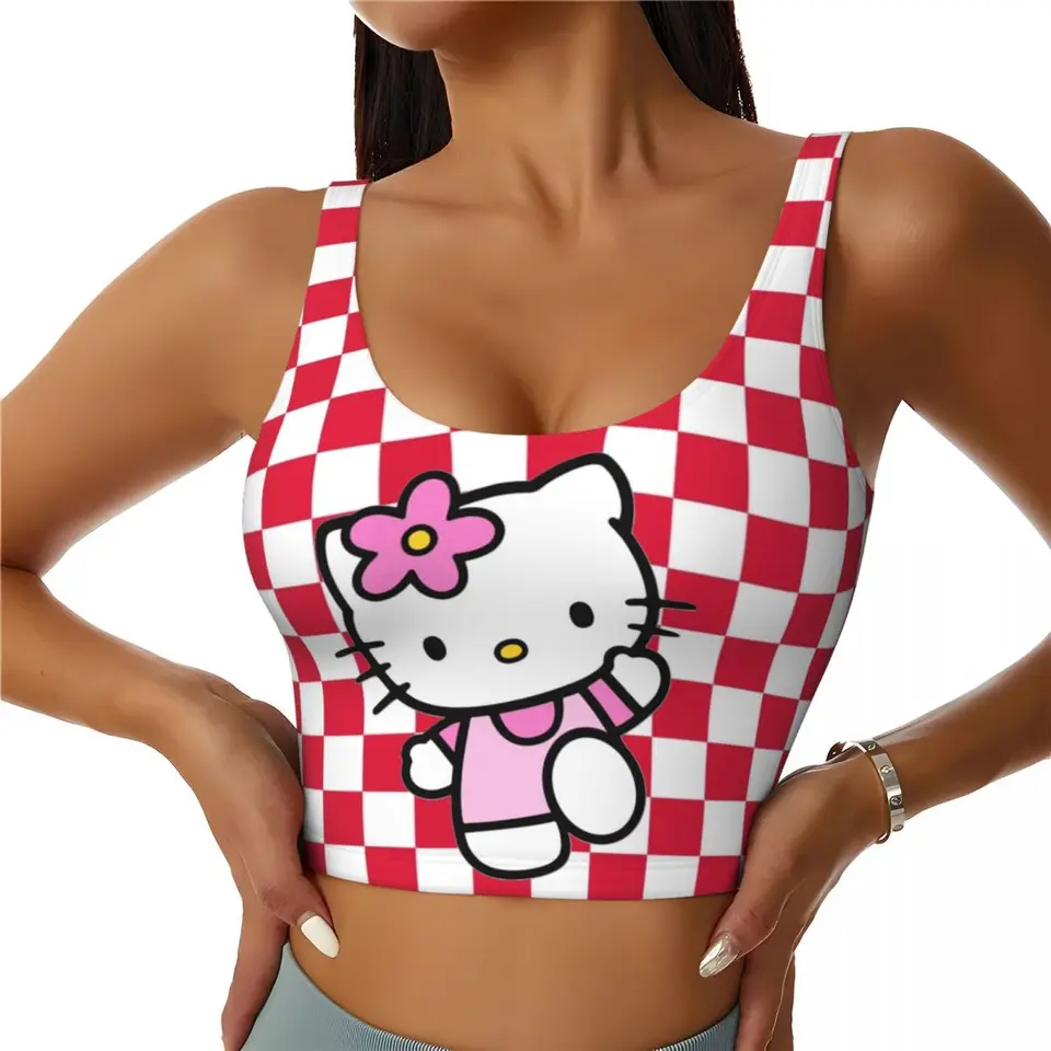Vlastné Hello Kitty Cartoon Sports podprsenka Dámska mačiatko biele vysoké nárazové cvičenie Yoga Crop Top