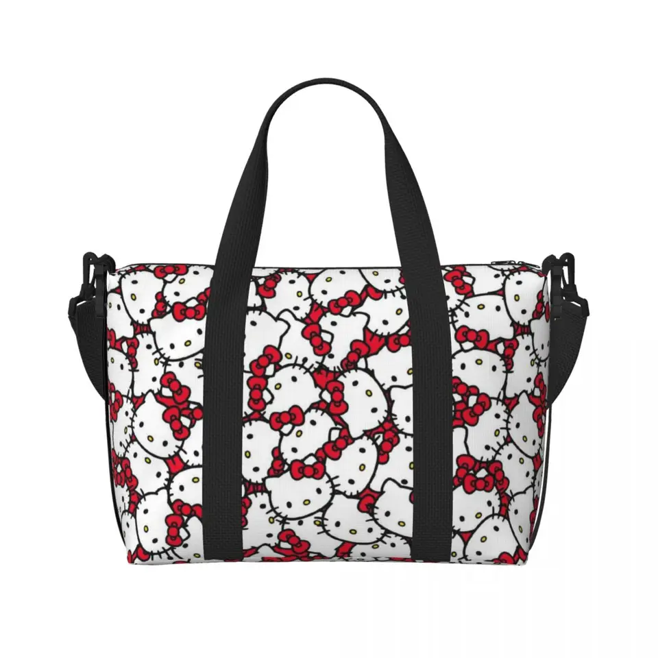 Vlastné Hello Kitty Pattern Beach Tote Bag Dámska extra veľká telocvičňa prenášajte na karikatúru cestovné nákupné tašky