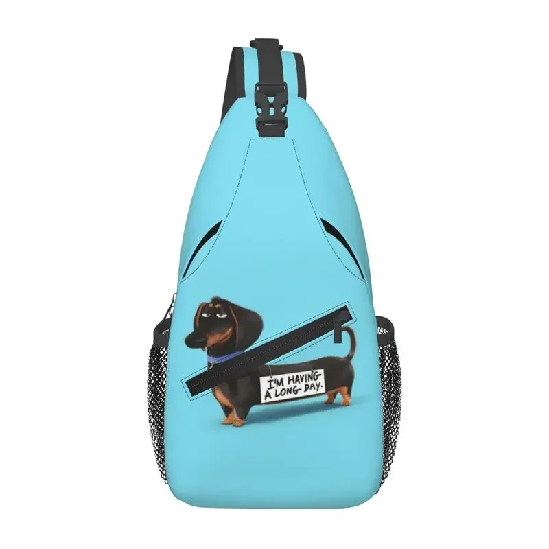 Vlastné jazvečkové praky s vreckom na hrudi v taške Vlastná klobása Badger Wiener Dog Crossbody Batoh pre mužov, ktorí cestujú denne