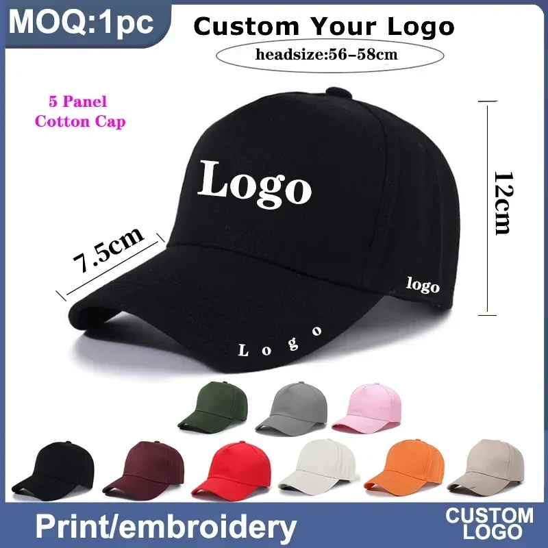 Vlastné logo baseball klobúk dospelý 5 panel Cotton Dad Cap Ženy Men letná športová čiapka reklamný tím golfový čiapka Veľkoobchod