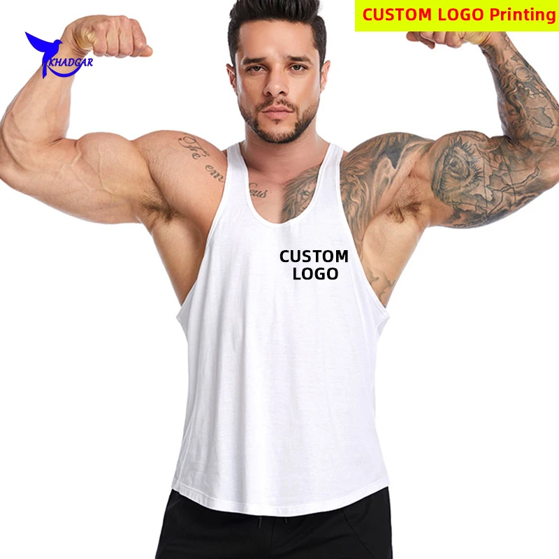 Vlastné logo bavlnené cvičenie telocvične Tops To Tops Muži bez rukávov Športové košele Stringer Neformálne oblečenie Running Singlets Fitness vesta