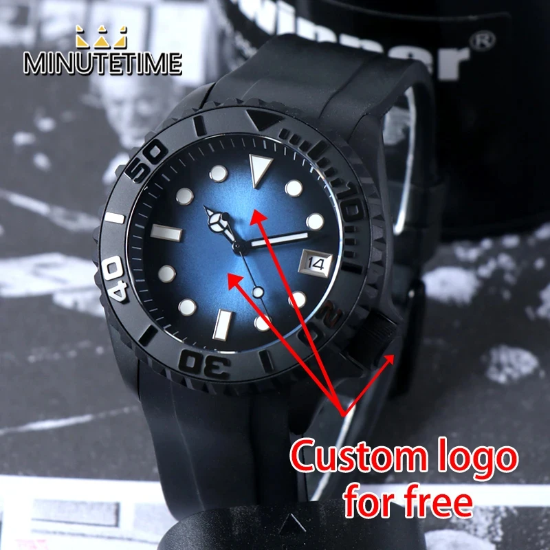 Vlastné logo DIY SKX007 SKX009 NH35 hodinky LUXURY LUMURE Blue Čierna ruka Automatický pohyb Automatický pohyb vodotesných 10BAR WRISTWATCH MEN