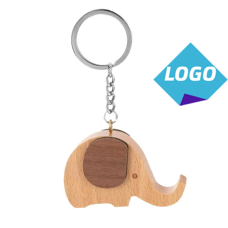 Vlastné logo Drevené slony Keychain Držiteľ telefónu Plant Wood Pendant Laser Engrave Key reťazec pre spoločnosť Prispôsobte si kľúče autom