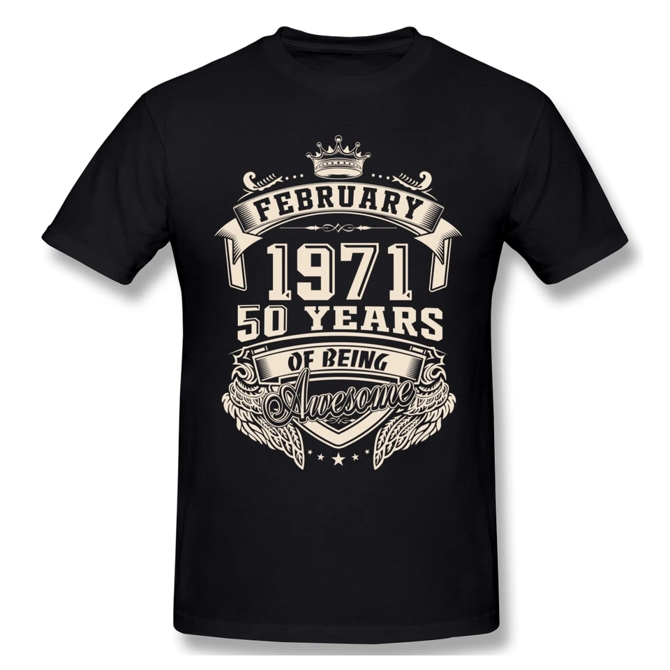Vlastné logo narodené vo februári 1971 50 rokov, keď je úžasné tričko plus veľkosť bavlneného rukávu Custom