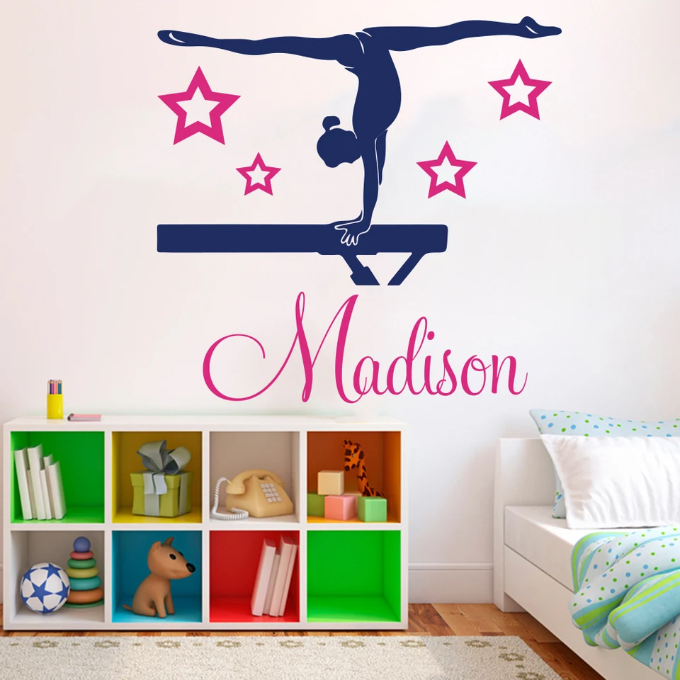Vlastné meno dievča Gymnastika Dance hviezda Wall Sticker Girl Room Room detská škôlka osobné meno gymnast balet balet stena spálňa