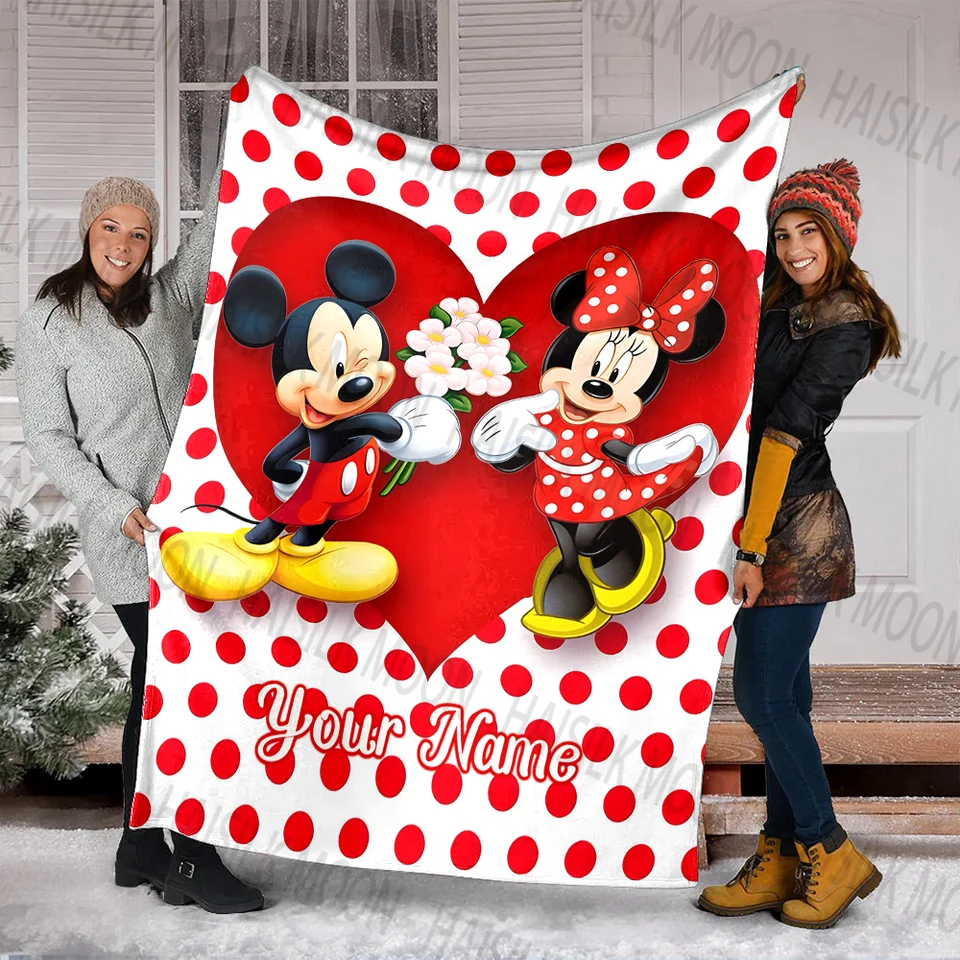 Vlastné meno prikrývka Disney Mickey Minnie Print pre pohovku, posteľ, cestovanie, kemping, obývacia izba, kancelária, stolička, mäkké prikrývky automobilu